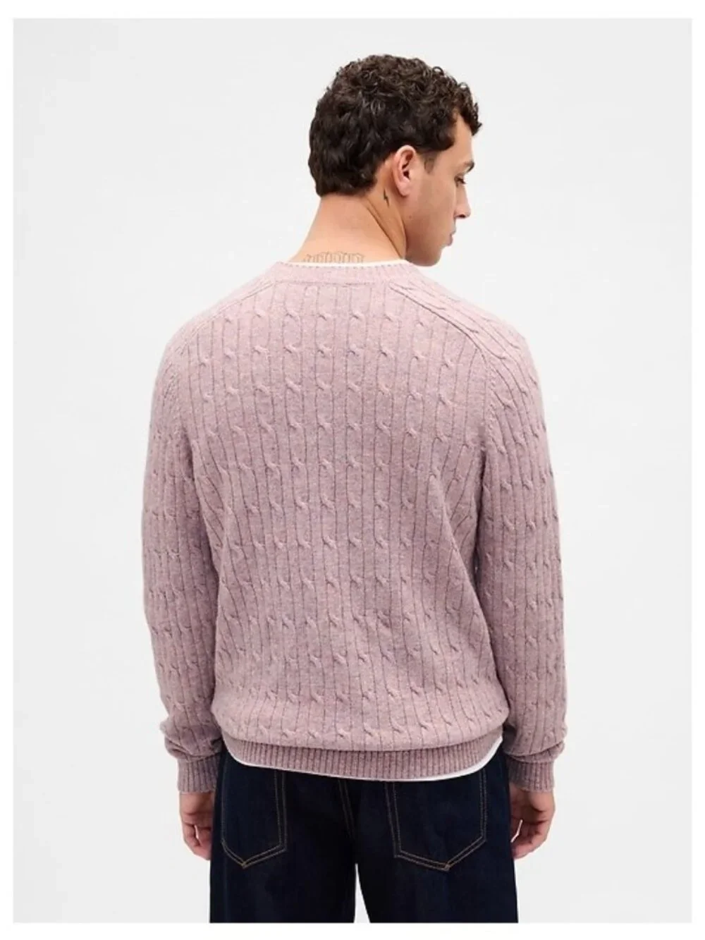 GAP Merino Wool-Blend Cable-Knit Sweater Lilac Cloud XXL